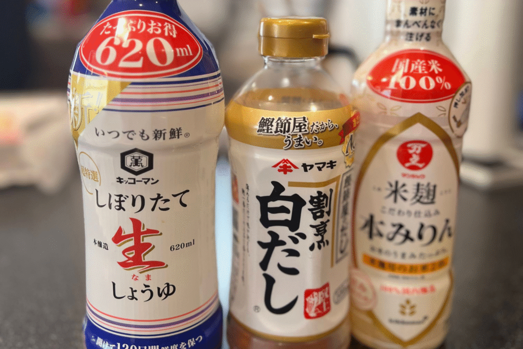醤油、白だし、みりんの写真
